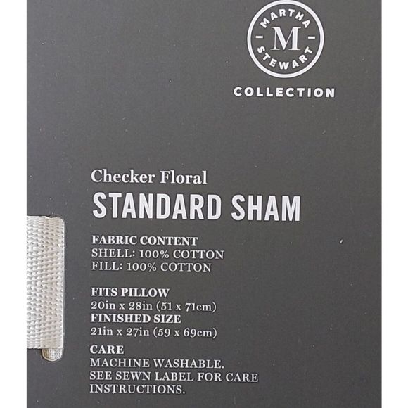 Martha Stewart Collection CHECKER FLORAL Multicolor Quilted Standard Pillow Sham - Picture 8 of 9